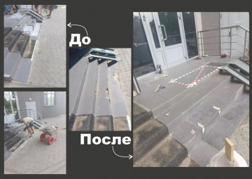 Работа по восстановлению ступеней во входной группе по адресу: Московский проспект, 67.